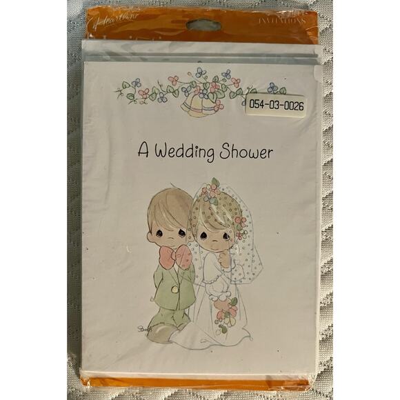 Vintage Precious Moments 1995 Wedding Shower Bridal Shower Invitations 8 Pack - Picture 1 of 2